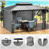 Markenlos 4 Seitenwände für Pavillon 3x3m wasserdicht mit UV-Schutz (Grau)