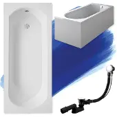 Badland Badewanne Rechteck Intrica 150x75 mit Acrylschürze, Füßen und Ablaufgarnitur GRATIS