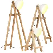 vidaXL Stehlampen 3 Stk. Weiß E27 Mango Massivholz