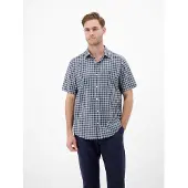 Lerros Kariertes Kurzarmhemd in Seersuckerqualität - Classic Navy - XXL
