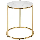 TecTake Beistelltisch Ellsa Platte In Marmoroptik Solides Stahlgestell 43 x 43 x 50 50 cm Weiß Gold