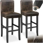 TecTake - 2 Barhocker aus Lederimitat altbraun - 403584