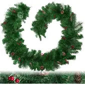 TecTake Weihnachtsgirlande Naturgetreu 270 cm Mit Tannenzapfen und Beeren 270 x 30 x 30 cm Rot Grün