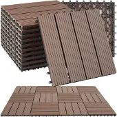 TecTake - WPC Holzfliesen - Fliesen in Holzoptik - Witterungsbeständig - Bodenbelag für den Außenbereich - Bodenfliesen - Balkonboden - Terrassenfliesen mit Klicksystem - Drain - 11er Set - Braun