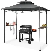 TecTake Grillpavillon wetterfest UV-Schutz Stahl anthrazit 240x150x250cm 2 Ablagen