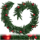 TecTake Weihnachtsgirlande Naturgetreu 270 cm Mit Kugeln Tannenzapfen und Beeren 270 x 30 x 30 cm Rot Grün