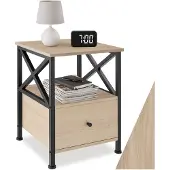 TecTake Nachttisch, Industrial Style, 2 Ablagen und Schublade, seitliche Streben in X-Form, 40 x 41,5 x 55,5 cm