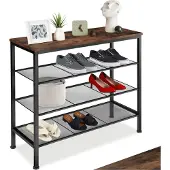 TecTake Schuhregal Newport 80,5 x 30,5 x 72,5 cm, Industrial Holz dunkel, rustikal | Gr.: onesize