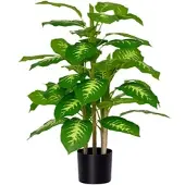HOMCOM Kunstpflanze, Kunststoff-Pflanze, Zementtopf, Indoor und Outdoor, 95 cm, Grün