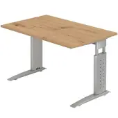 Bümö höhenverstellbarer Schreibtisch U-Serie 120x80 Asteiche, Gestell in Silber - PC Tisch klein für's Büro manuell höhenverstellbar, Computertisch