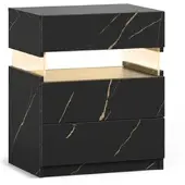 STILVORA Nachttisch Holzwerkstoff Schwarz-Gold mit RGB-LED, 3 Schubladen