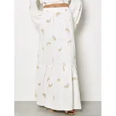 Apricot Maxirock "Maxirock mit Paisley-Stickerei", Damen, Gr. XS (34), beige (creme), gewebt, Obermaterial: 89% Viskose CV. 11% Leinen LI., gemustert, Röcke Maxirock, mit Stufen