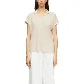 Comma Damen Polo-Shirt aus Leinenmix – Regular Fit, V-Ausschnitt, überschnittene