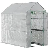 STILVORA Foliengewächshaus Kunststoff Weiß 186x120x190 cm begehbar mit 4 Regalen
