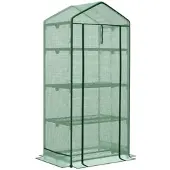 STILVORA Mini-Anzuchtgewächshaus Metall Grün 69x49x125 cm mit Folie und 3 Böden