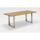 Natur24 Gartentisch Noha 160x95 Tischplatte Teakholz Profilkufe Edelstahl gebürstet