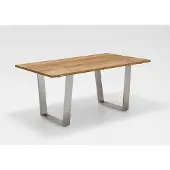 Natur24 Gartentisch Noha 200x95 Tischplatte Teakholz Trapezkufe Edelstahl gebürstet
