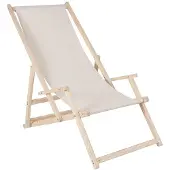 Feel2Home Sonnenliege Armlehne Beige Strand Campingstuhl Holz klappbar Faltsitz Balkon
