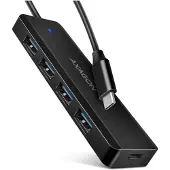 Axagon HUE-C1C 4x USB 5Gbps TRAVEL hub, USB-C Netzanschluss, 19cm USB-C Kabel, USB 3.2 Gen 1 (3.1 Gen 1) Type-C, USB 3.2 Gen 1 (3.1 Gen 1) Type-A, 5000 Mbit/s, Schwarz, Kunststoff, 0,19 m