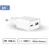 Force Power , Netzteil Power Delivery GaN USB-A/USB-C 30W, Weiß