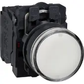 Schneider Electric Electric XB5AW31B5 Leuchtdrucktaster, Harmony XB5, Kunststoff, weiß, 22mm, universelle LED, glatte Kalotte, 1S + 1Ö, 24V ACDC