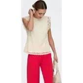 ONLY Spitzenshirt "JDYLOTAS S/L LACE TOP JRS" Materialmix, regular fit