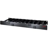 APC Horizontaler Kabelmanager, 1 HE x 6 Zoll (10,16 cm) Tiefe, Einseitig mit Abdeckung, Kabelmanagementtafel, Schwarz, 800 g