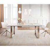 DELIFE Esstisch Edge 200x100 Keramik Calacatta Luxe Weiß-Gold-Grau Edelstahl Schmal
