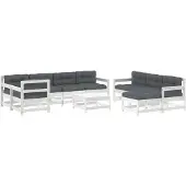 vidaXL 10-tlg. Garten-Lounge-Set mit Kissen Weiß Massivholz