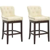 CLP 2er Set Barhocker Lakewood Echtleder gepolstert creme Gestell Farbe antik