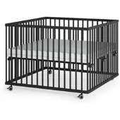 Sämann Laufgitter mit Matratze SleepPlus & Schlupfpsrossen Black Edition Premium | Gr.: 120x120 cm