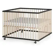 Sämann Laufgitter mit Matratze SleepPlus & Schlupfsprossen schwarz/natur Premium | Gr.: 120x120 cm