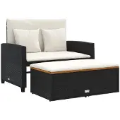 vidaXL Gartensofa mit Kissen 2-Sitzer Schwarz Poly Rattan&Akazienholz
