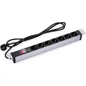 Value 19-Zoll-Steckdosenleiste 7fach mit Überlastschutz, 1 HE, Schutzkontakt-Stecker, 2,8 m