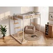 Vente-unique Zwischengeschossbett 140 x 200 cm - Metall und MDF - Weiß - JOGUI