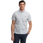 Superdry für Herren. M4011102A Klassisches blaues Seersucker-Hemd (S), Lässig, Baumwolle, Kurzarm
