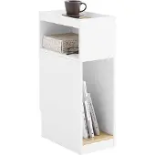 SoBuy Schmaler Nachttisch mit Schublade und offenem Regal - 25 x 35 x 60 cm - Platzsparendes Design - MDF - Skandinavischer Stil - Holzfarbe