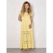 Apricot Maxikleid "Maxikleid im Milchmädchen-Stil" mit Blumen-Spitze