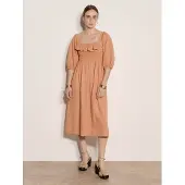 Apricot Midikleid "Midi-Kleid im Milchmädchen-Stil mit Rüschen" Gerafft