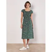 Apricot Midikleid "Florales Midikleid" mit gesmokter Taille