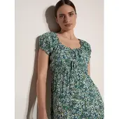 Apricot Midikleid "Midi-Kleid mit Wasserfarben-Blumenmuster im Milchmädchen-Stil" mit elastischem Bund