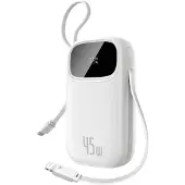 Baseus Powerbank EnerFill FC31 Qpow 3, 10000 mAh, 45 W, mit digitaler Anzeige, inklusive USB-C- und Lightning-Kabeln – weiß