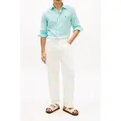 Tommy Hilfiger Linen Bengal Stripe Shirt Arctic Aqua/stripe Größe: M | Casual hemden Outlet | Herren | Weiß