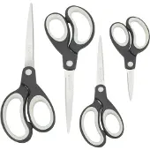 Rapesco Soft Grip Scheren RA-1574 (schwarz/grau), Paket à 4 Stück