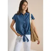 Cecil Hemdbluse Sommerbluse im Denim-Look / Knotendetail am Saum