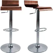 Miliboo - Design-Barhocker dunkles Holz mit Walnuss-Finish und verchromtes Metall (2er-Set) SURF V2