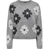ONLY Rundhalspullover "ONLFREESIA LS FLOWER O-NECK RP KNT" mit Blümchen - Strickmuster