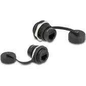 DeLOCK RJ45 Cat.6 Einbaubuchse mit Verschlusskappe IP67 staub- und wasserdicht, Schwarz, RJ45, RJ45, Weiblich, Weiblich, Cat6