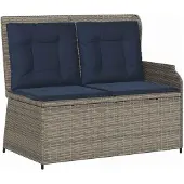 vidaXL Gartenbank mit Kissen Grau und Marineblau Poly-Rattan