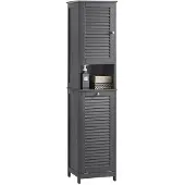 SoBuy BZR124-DG Hochschrank mit Wäschesack Badezimmerschrank Wäscheschrank Dunkelgrau
